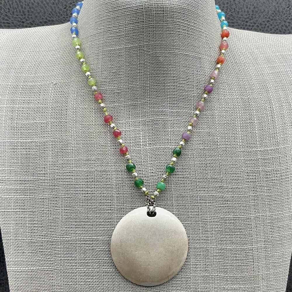 Kenneth Cole Necklace Beaded Pendant Multicolor Stone Metal 16in‎ Womens Fashion